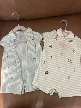 Little Me Mint & White Striped Baby One-Piece Duo